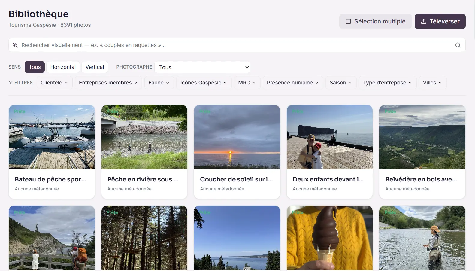 Interface de Mosaïque conçue avec Tourisme Gaspésie